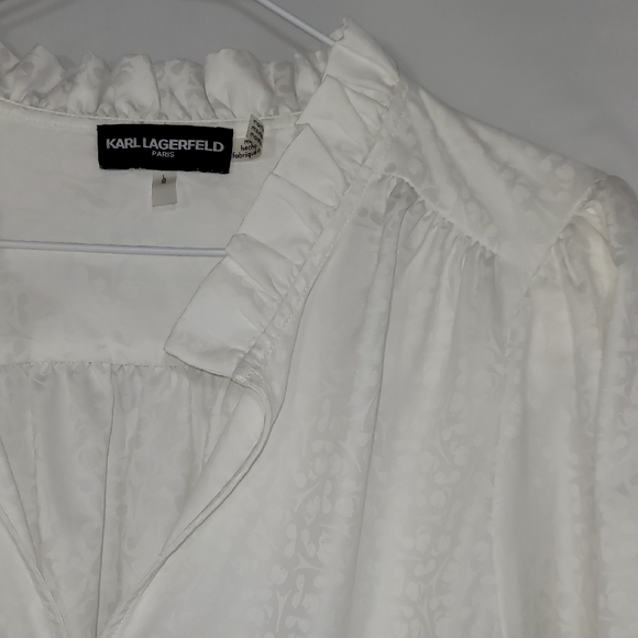 Karl Lagerfeld White Long Sleeve Ruffled Blouse - Picture 7 of 12